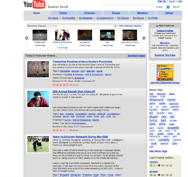 YouTube diseño 2006