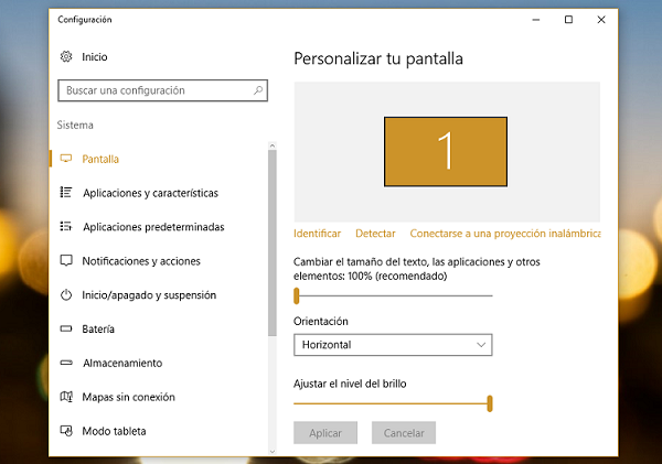 configuración pantalla