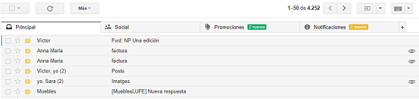 gmail bandejas