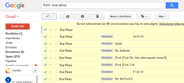 Cómo eliminar de una vez todos los mensajes de una persona en Gmail 3 eliminar mensajes gmail