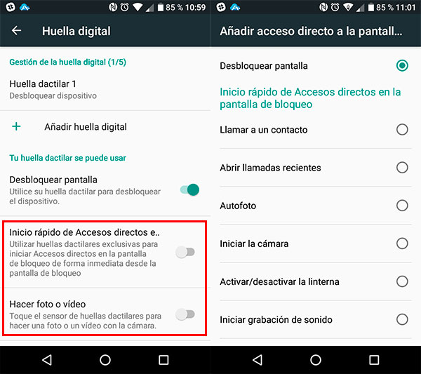 hemos probado Alcatel A3 huella dactilar