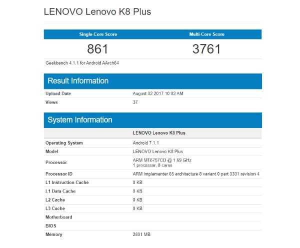 Lenovo K8 Note y Lenovo K8 Plus al descubierto en Geekbench 3 lenovo k8 plus
