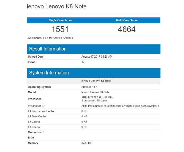Lenovo K8 Note y Lenovo K8 Plus al descubierto en Geekbench 2 lenovo k8 note