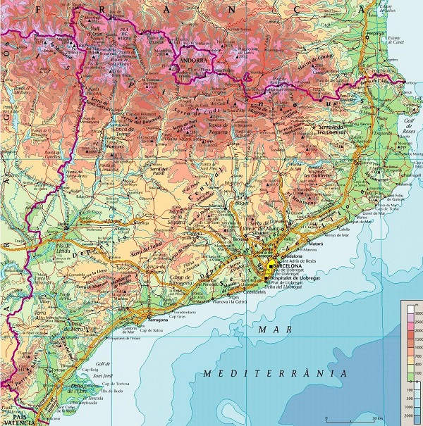 Mapas de Catalunya fí­sicos