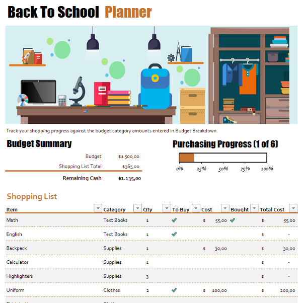 back to school plantilla Excel colegio