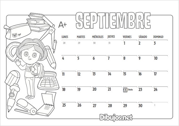 calendario 2017 para colorear