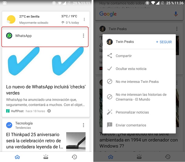 Estos son los cambios que verás ahora en Google Now 2 tarjetas personalizables google now