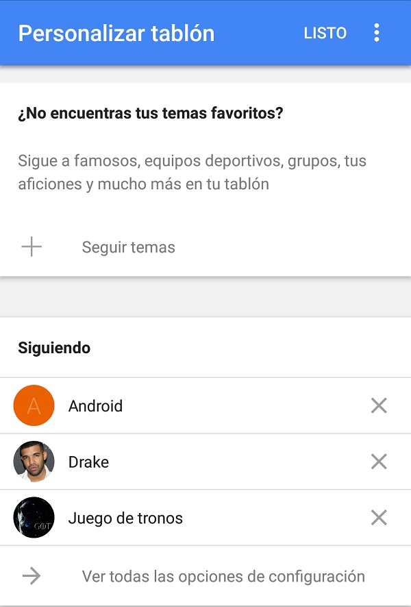 Estos son los cambios que verás ahora en Google Now 3 personalizar tablon google now