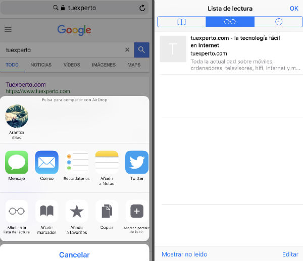 Safari iOS lectura