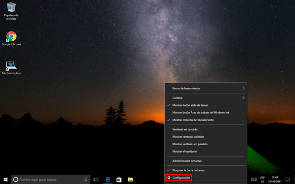 como personalizar barra de tareas Windows 10 configuración