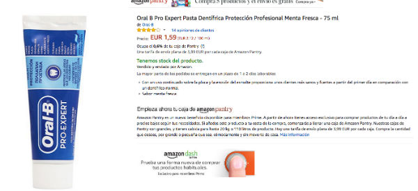 Amazon Pantry, condiciones y catálogo del supermercado online de Amazon 5 pasta de dientes Amazon Pantry