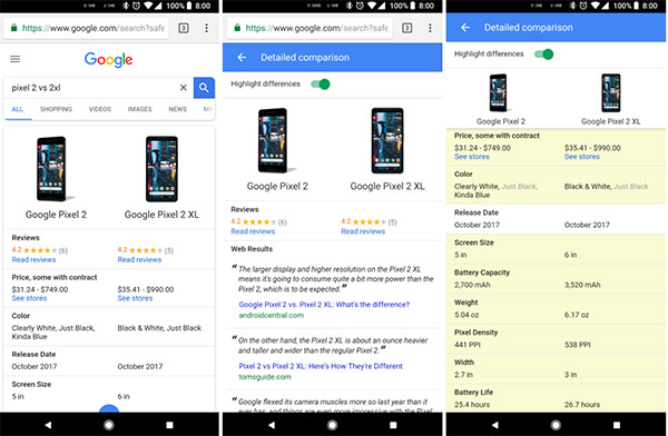El buscador de Google ahora compara características de móviles 2 Comparador características