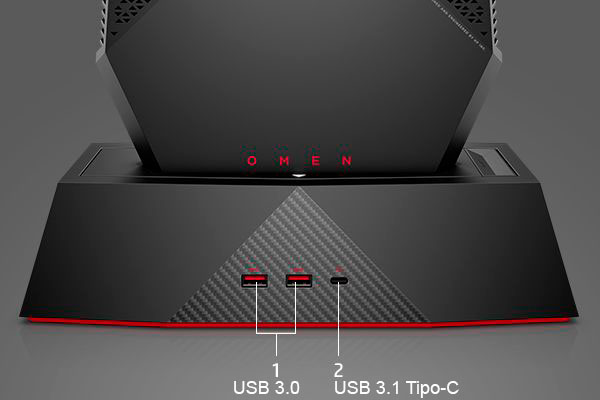 HP OMEN X Compact Desktop, análisis, características y precio 9 a fondo HP OMEN X Compact Desktop conectores base delante