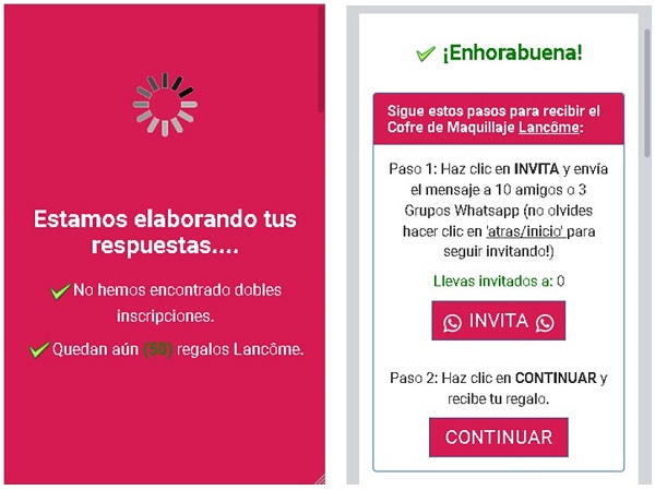 Nueva estafa de WhatsApp con falsos cofres de maquillaje de Lancome 3 Otra estafa a través de WhatsApp