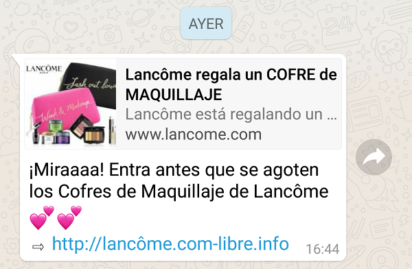 Nueva estafa de WhatsApp con falsos cofres de maquillaje de Lancome 1 Nueva estafa de WhatsApp con falsos cofres de maquillaje de Lancome