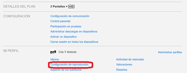 configuracion de reproduccion netflix