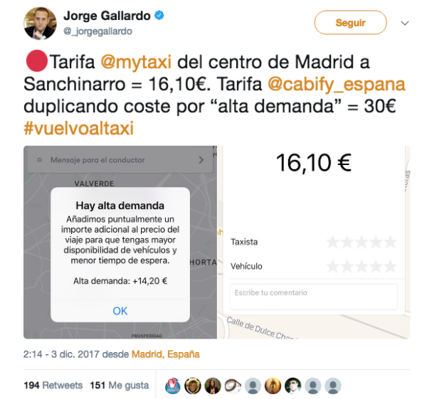 Cabify ahora puede cobrarte hasta el doble por tus desplazamientos