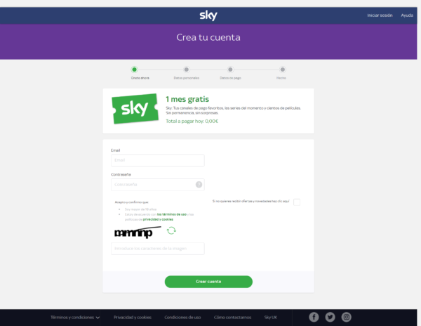 Inicio sesión Sky