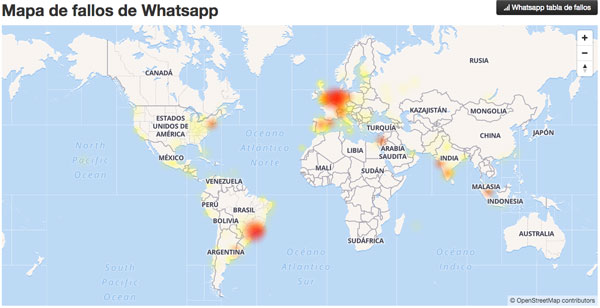¿WhatsApp caído? Cómo saber si funciona WhatsApp o está caído 3 caída WhatsApp nochevieja mapa