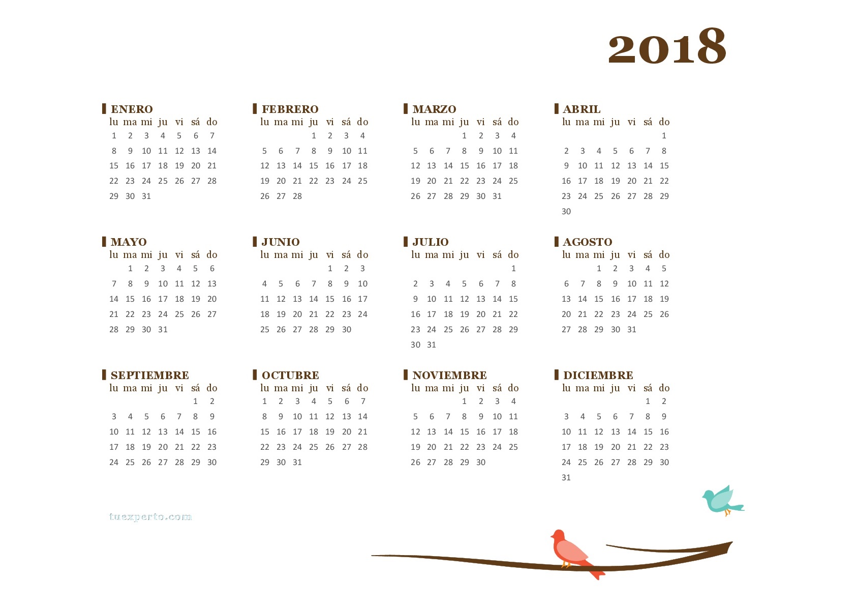 descargar calendario 2018 chile para imprimir