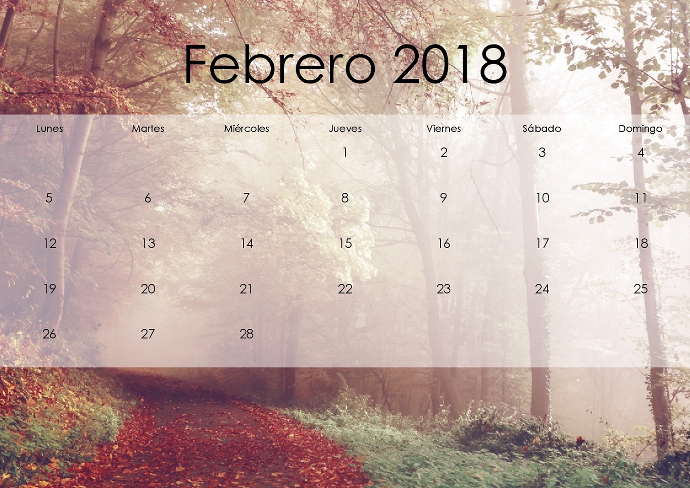 Calendario 2018 febrero