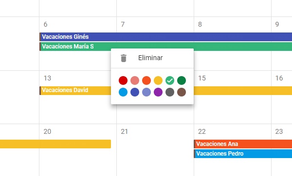 Cómo organizar tus vacaciones de Navidad con Google Calendar 6 colores calendario