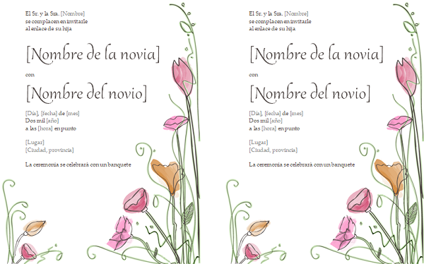 Invitaciones de boda para Word