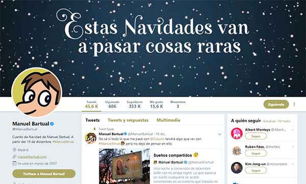 Manuel Bartual vuelve a contar sus peripecias en Twitter por Navidad