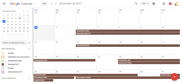 Cómo organizar tus vacaciones de Navidad con Google Calendar 5 vacaciones equipo