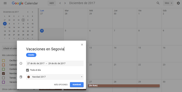 Cómo organizar tus vacaciones de Navidad con Google Calendar 4 vacaciones