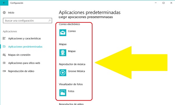 cambiar aplicaciones predeterminadas