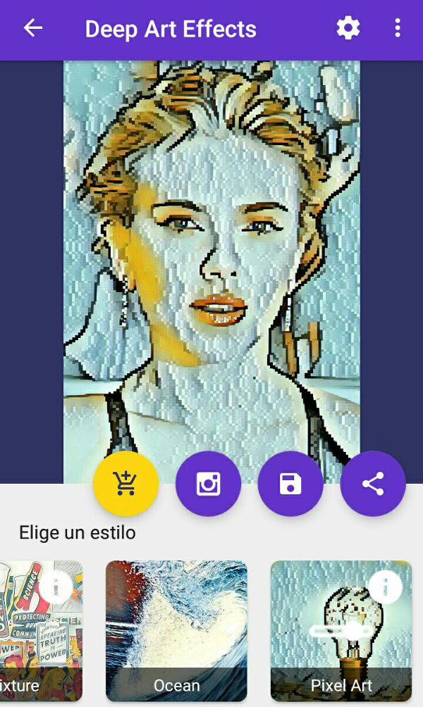 Transformar foto en dibujo cuadro Android Deep Art Effects pixel art 8 bit