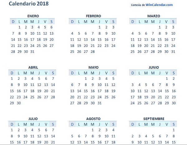 Calendario de vacaciones para Word y Excel de todo el año