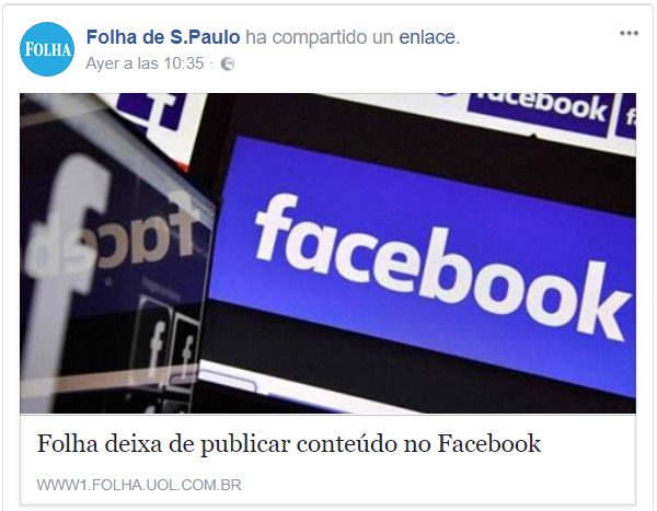 Un diario con 6 millones de seguidores deja de publicar en Facebook 2 Folha de S.Paulo deja de publicar en Facebook