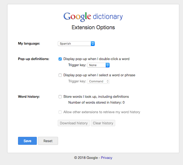 google dictionary extension google chrome