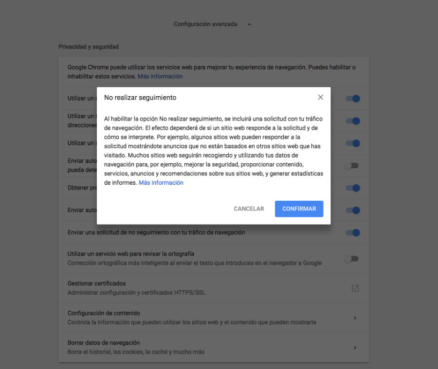 Cómo activar la protección contra rastreo en Chrome 3 Chrome 2