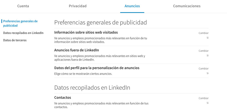 cambios de servicio de LinkedIn privacidad