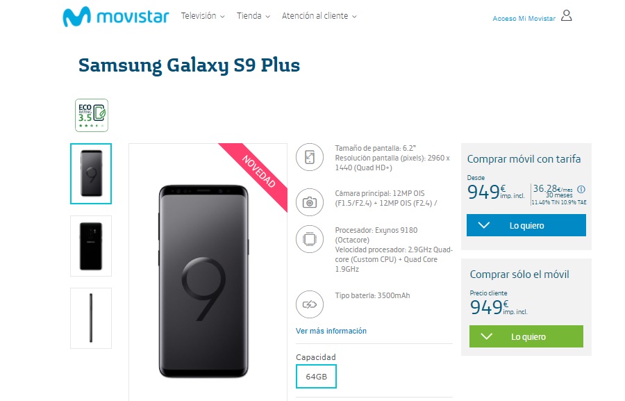 Samsung Galaxy S9 y S9+, precios con Movistar