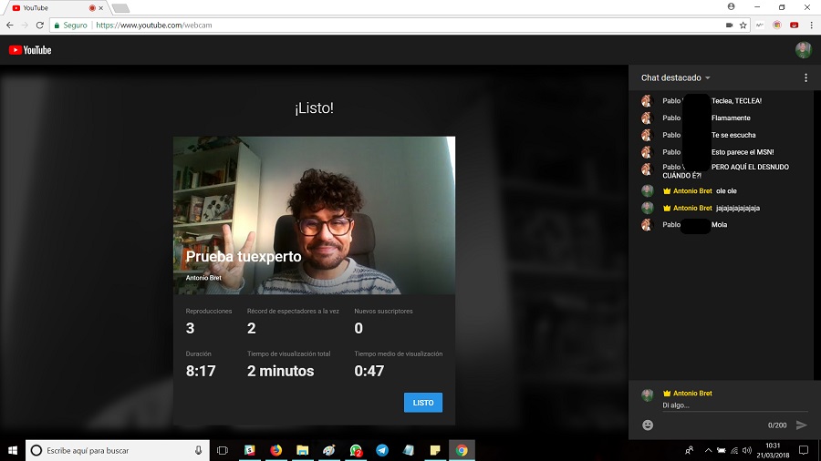 Probamos el streaming en directo de YouTube desde la webcam 6 youtube live 4