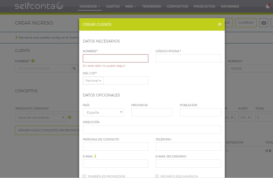 Cómo generar facturas y llevar la contabilidad gratis por Internet 5 crear cliente