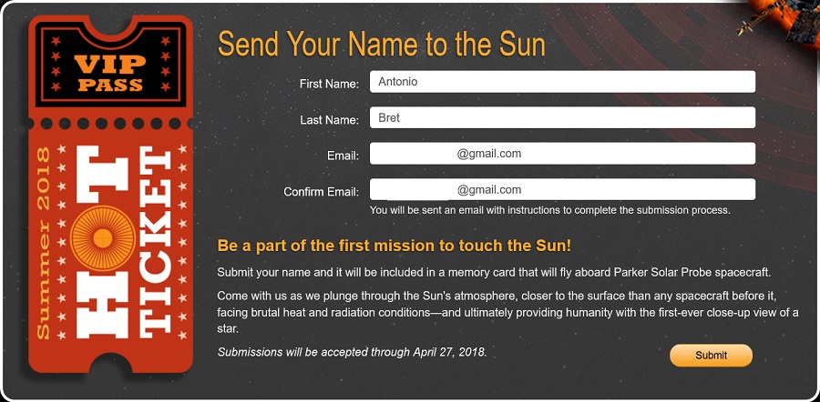 Haz que tu nombre viaje hasta el sol con esta misión de la NASA 2 nombre al sol