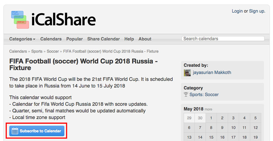cómo añadir partidos del Mundial de Rusia 2018 al calendario de google web iCalshare