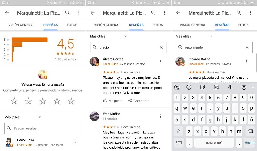 Ya puedes buscar texto en las reseñas de Google Maps
