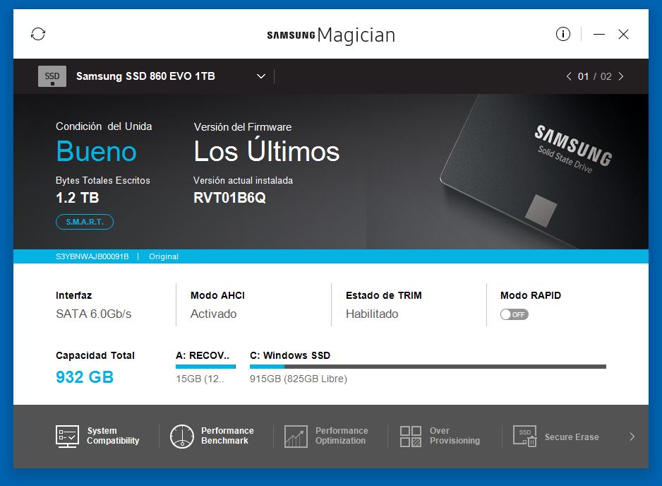 samsung magician vista general