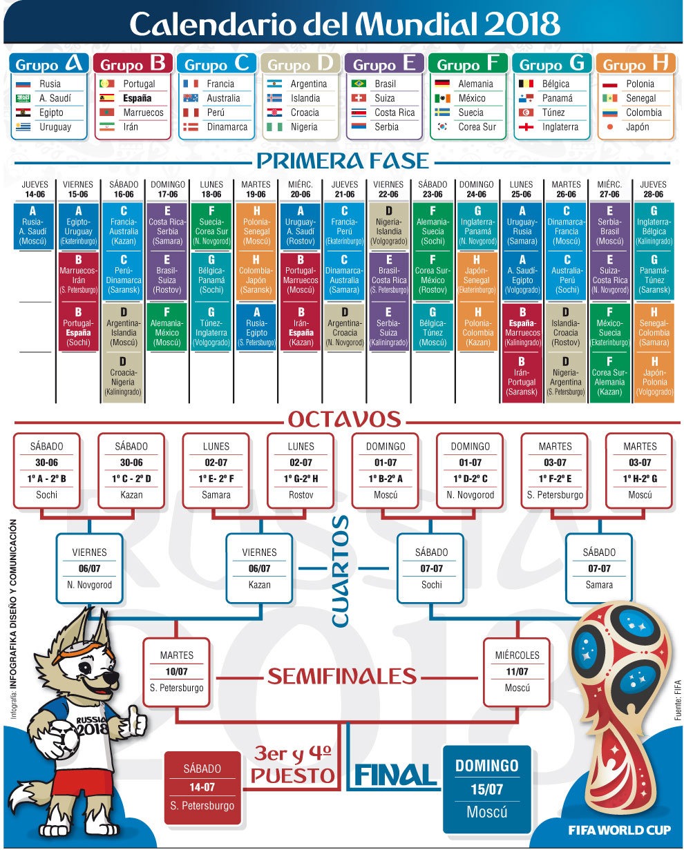 Mariscos en general Familiar 20 calendarios del Mundial de Fútbol 2018 para descargar e imprimir