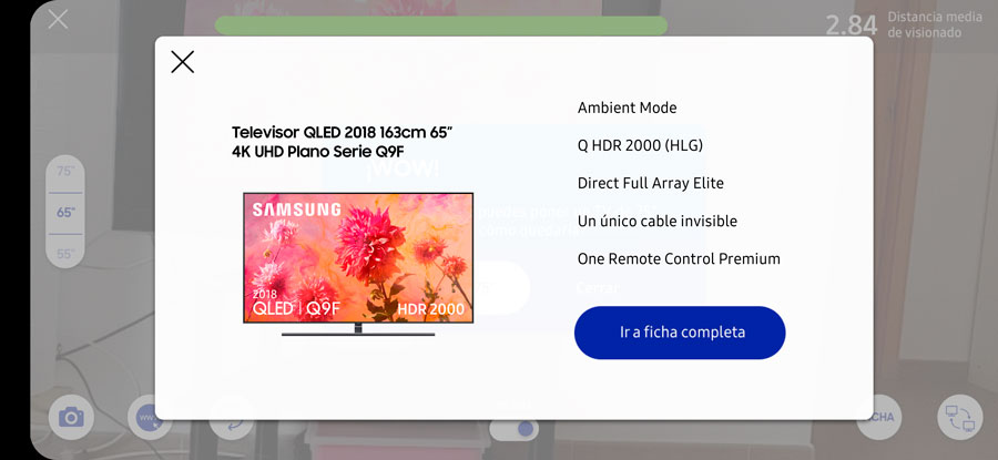 probamos app Samsung para calcular tamaño ideal del televisor pantalla ficha
