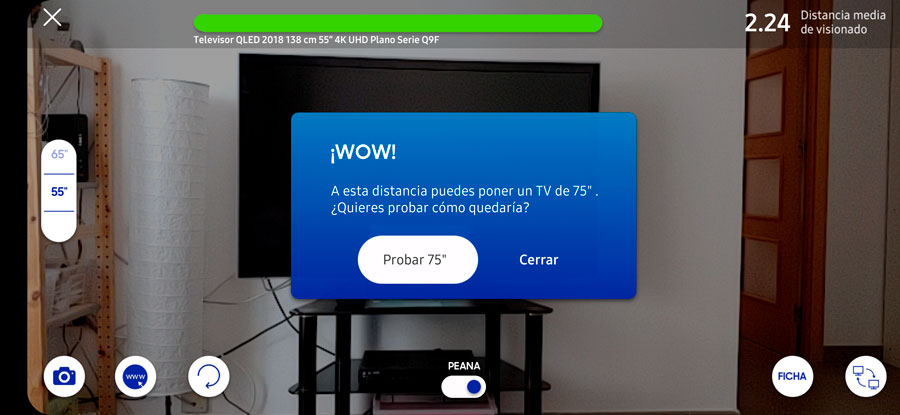 Probamos la app de Samsung para calcular el tamaño perfecto de tu nueva tele 6 probamos app Samsung para calcular tamaño ideal del televisor pantalla recomendación