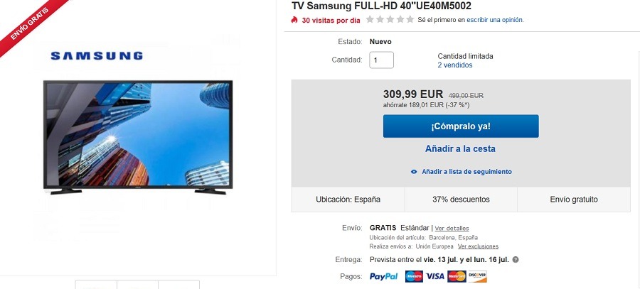 Estos son los televisores Samsung rebajados en Ebay hasta un 37% 3 samsung 40 pulgadas
