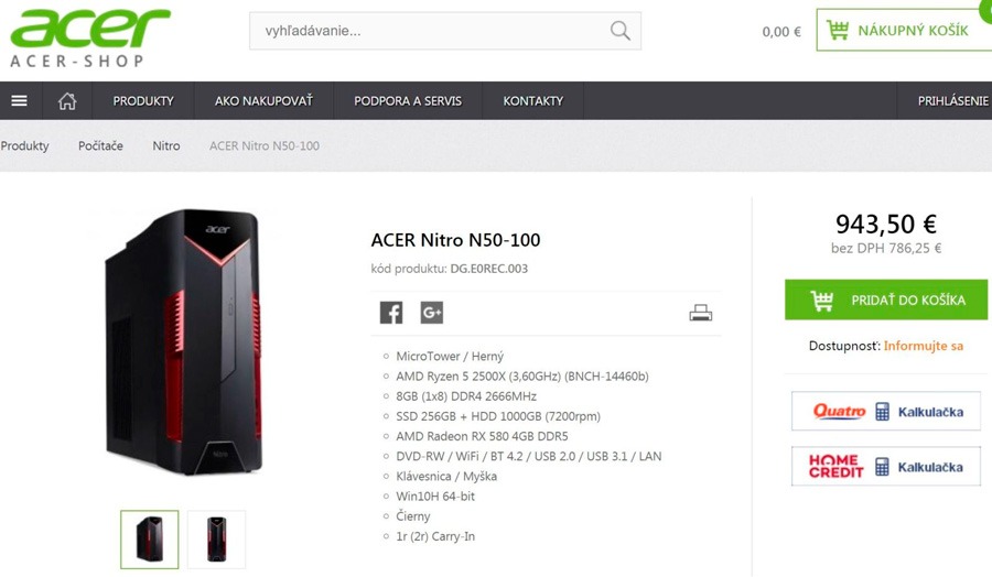 filtrado Acer Nitro N50-100 con procesador AMD Ryzen 5 2500X características