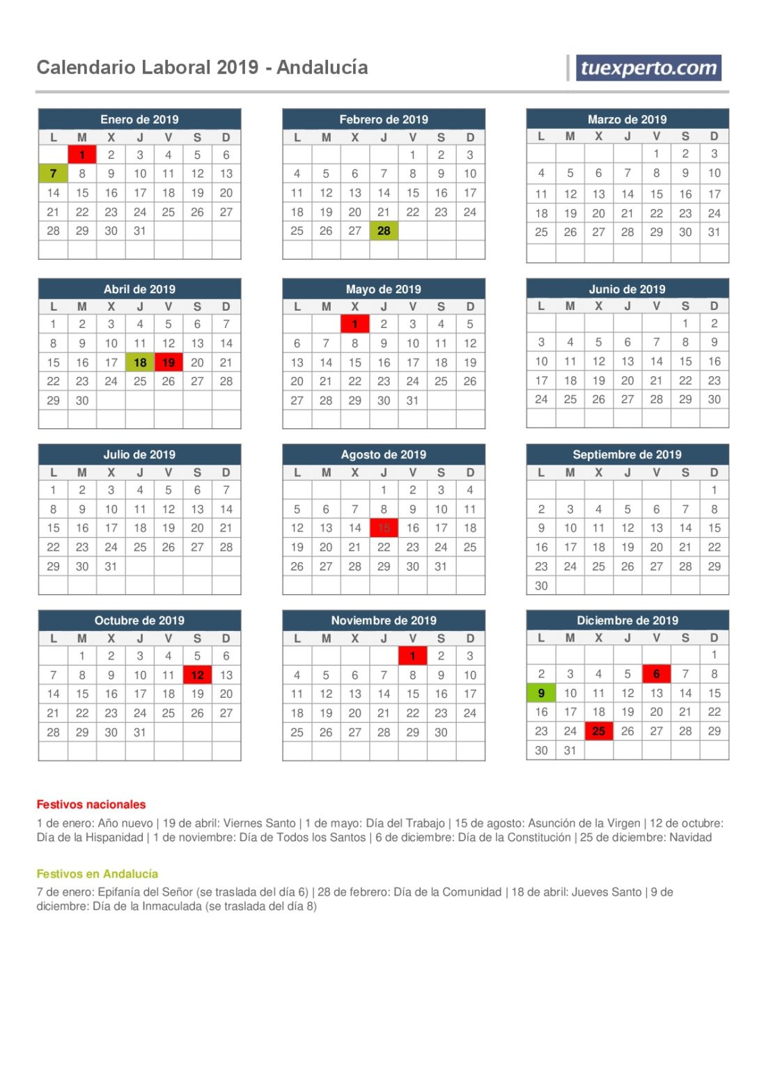 Andalucía calendario laboral